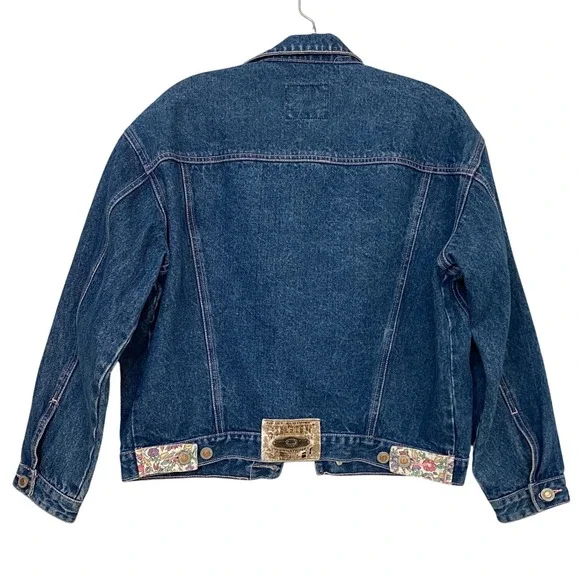 Virtue Jeans Casual Collection Denim Jacket Floral Print Pockets Lined 80s 90s M - Picture 6 of 9